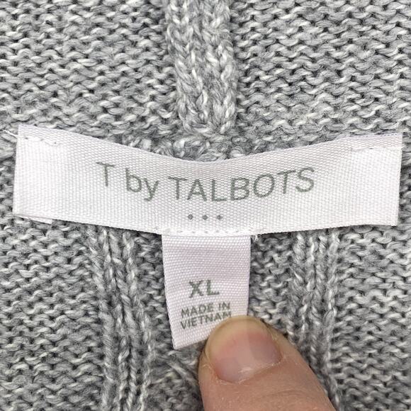 T by TALBOTS Sweater XL Rib Cable Boxy Hoodie Jumper Pullover Cotton Blend Gray - Picture 4 of 11